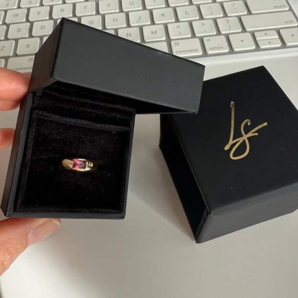 Luna Skye 14k Gold Emerald Cut Amethyst Dome Ring in US 7.5 Size - Picture 1 of 6